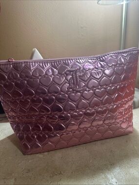 Juicy Couture Metallic Pink Quilted Heart Cosmetic Bag